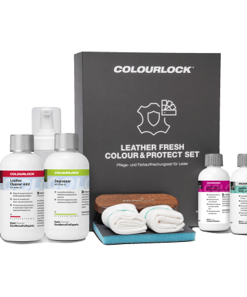 COLOURLOCK Bőrszínező Készlet – Bőrápoló & Autó bőrfesték kímélő bőrtisztítóval | 5000+ színben