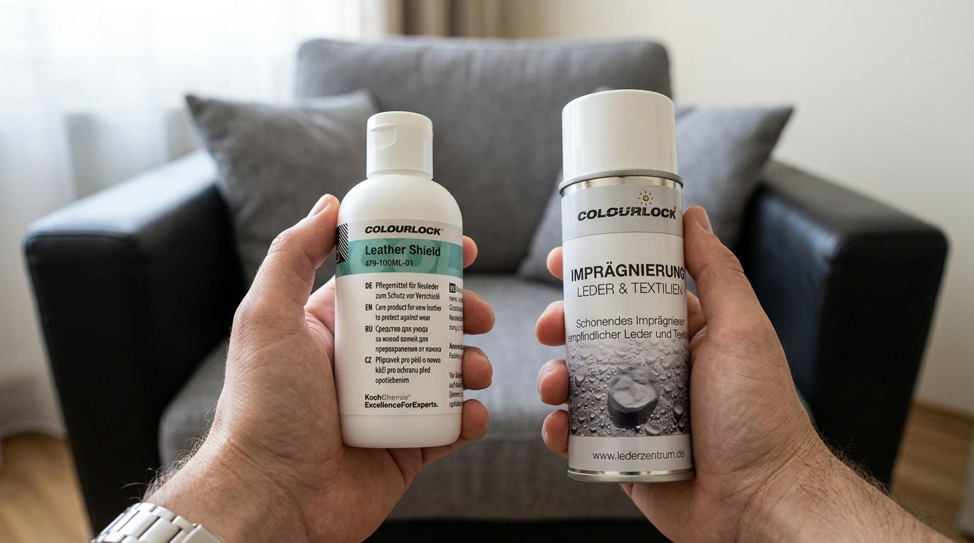 Bőr vagy textil impregnáló? Bőr impregnáló és impregnáló spray egy bőr és szövet kombinációjú fotel előtt
